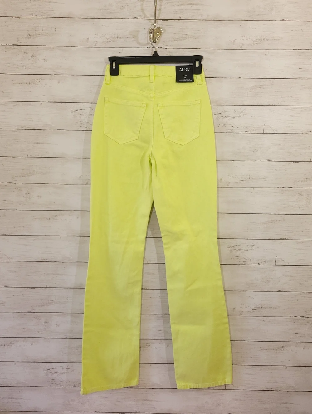 AFRM Oden High Rise Wide‎ Leg Jeans Faded Neon Yellow Distressed Size 24 NWT